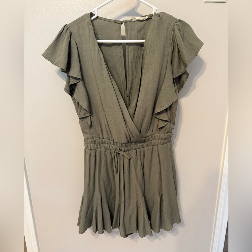 Altar'd State Olive Green Ruffle Sleeve Romper